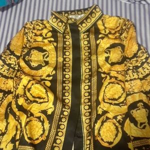 Gold and Black Satin Button Up